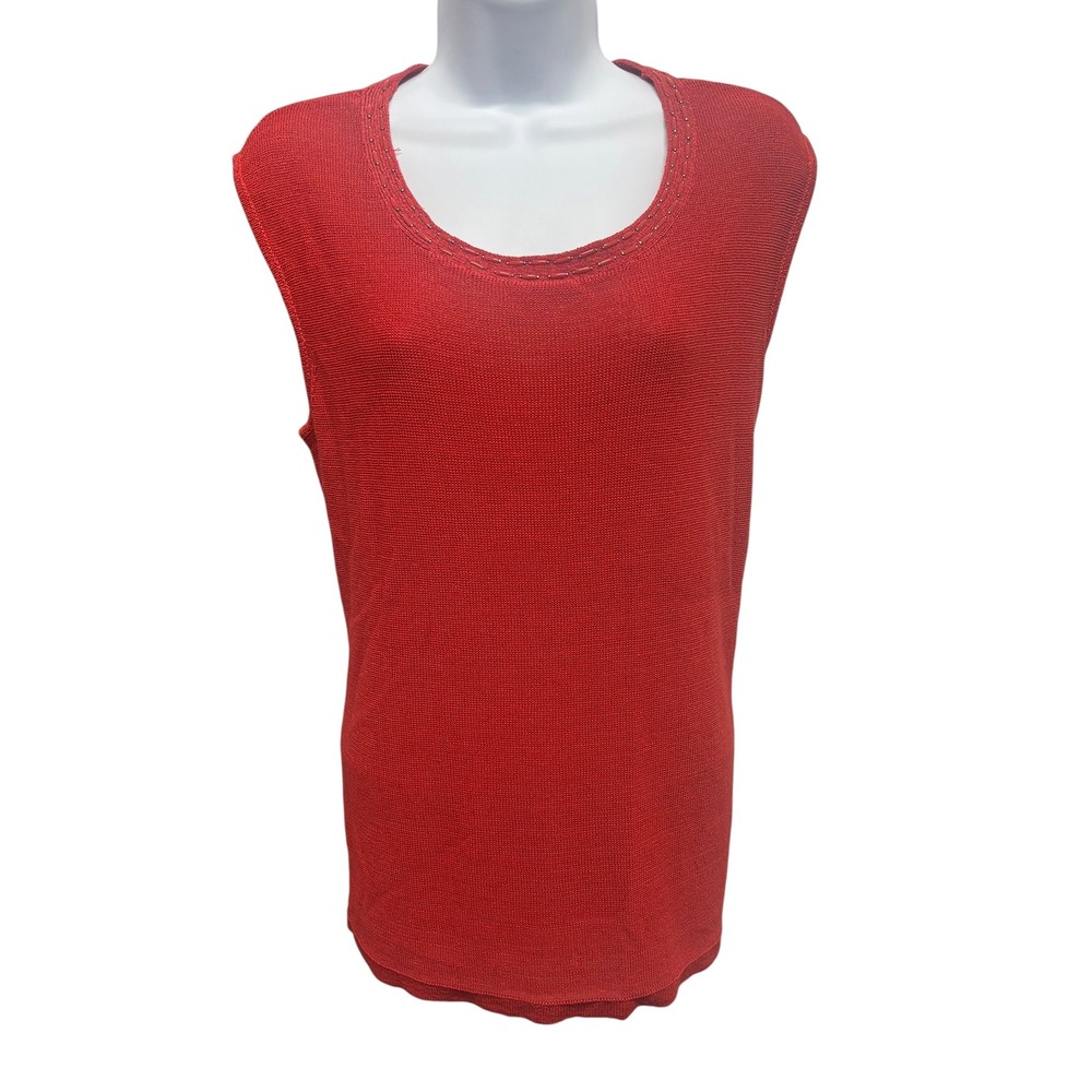 Kasper Red Sleeveless Beaded Scoop Neck Knit Shell Tank Top Size Medium